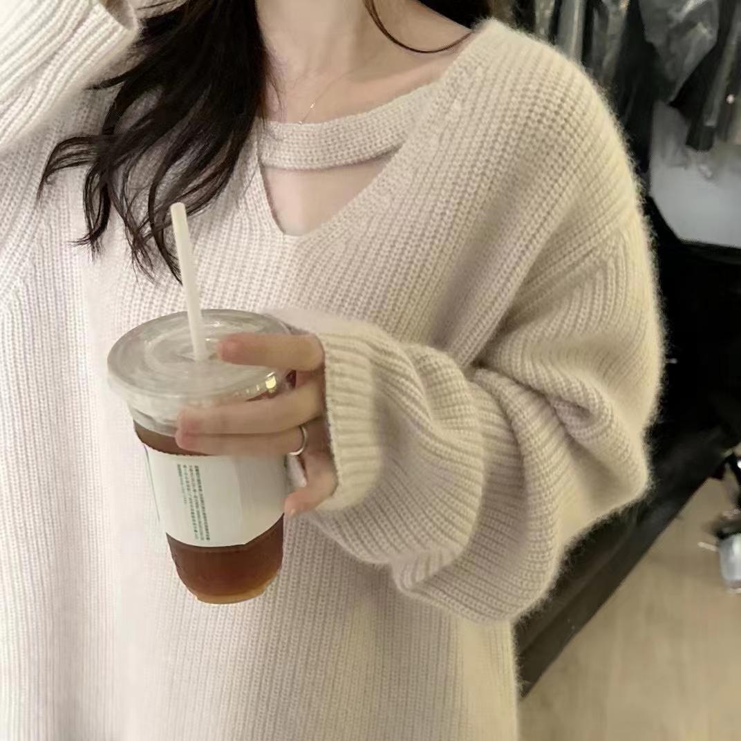 

Дизайнерский свитер Minority Sense, женский, весна-осень, свободный корейский свитер с V-образным вырезом, винтажный красный топ XL