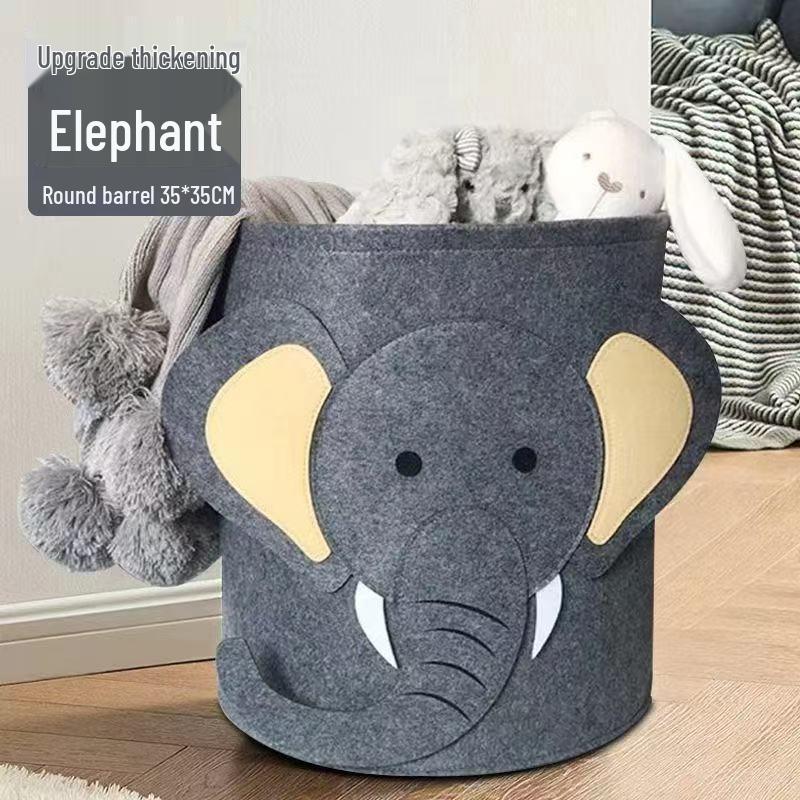 Felt Cartoon Round Storage Bin - Large Capacity Toy & Laundry Basket