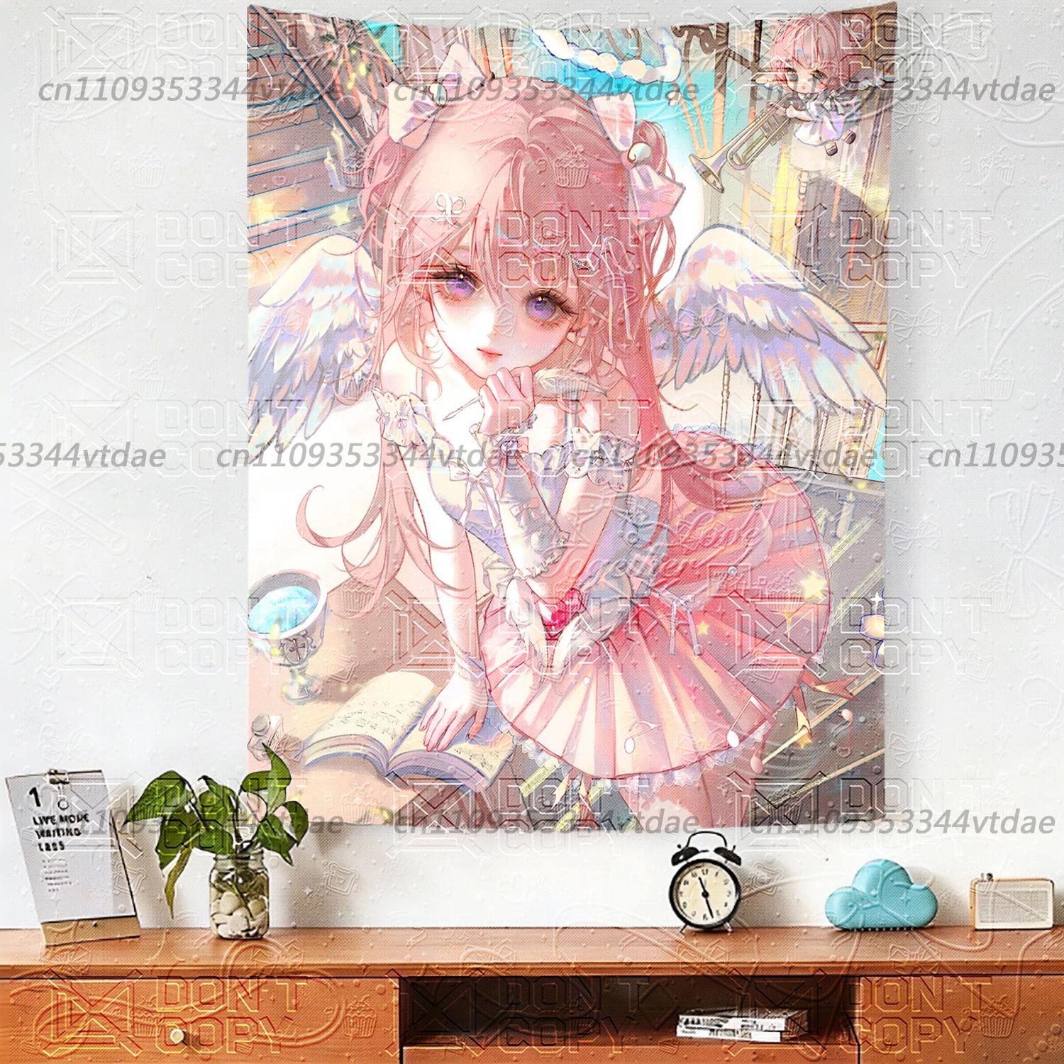 

Japanese Anime Angel Girl Tapestry Kawaii Cute Ballet Wall Hanging Ins Style Dorm Room Decor Aesthetic Pink Background Cloth 74x94cm(29x37in)