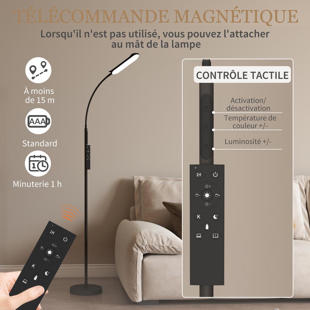 Lampada da terra per soggiorno con telecomando, controllo touch, temperatura colore e luminosità regolabili, nera