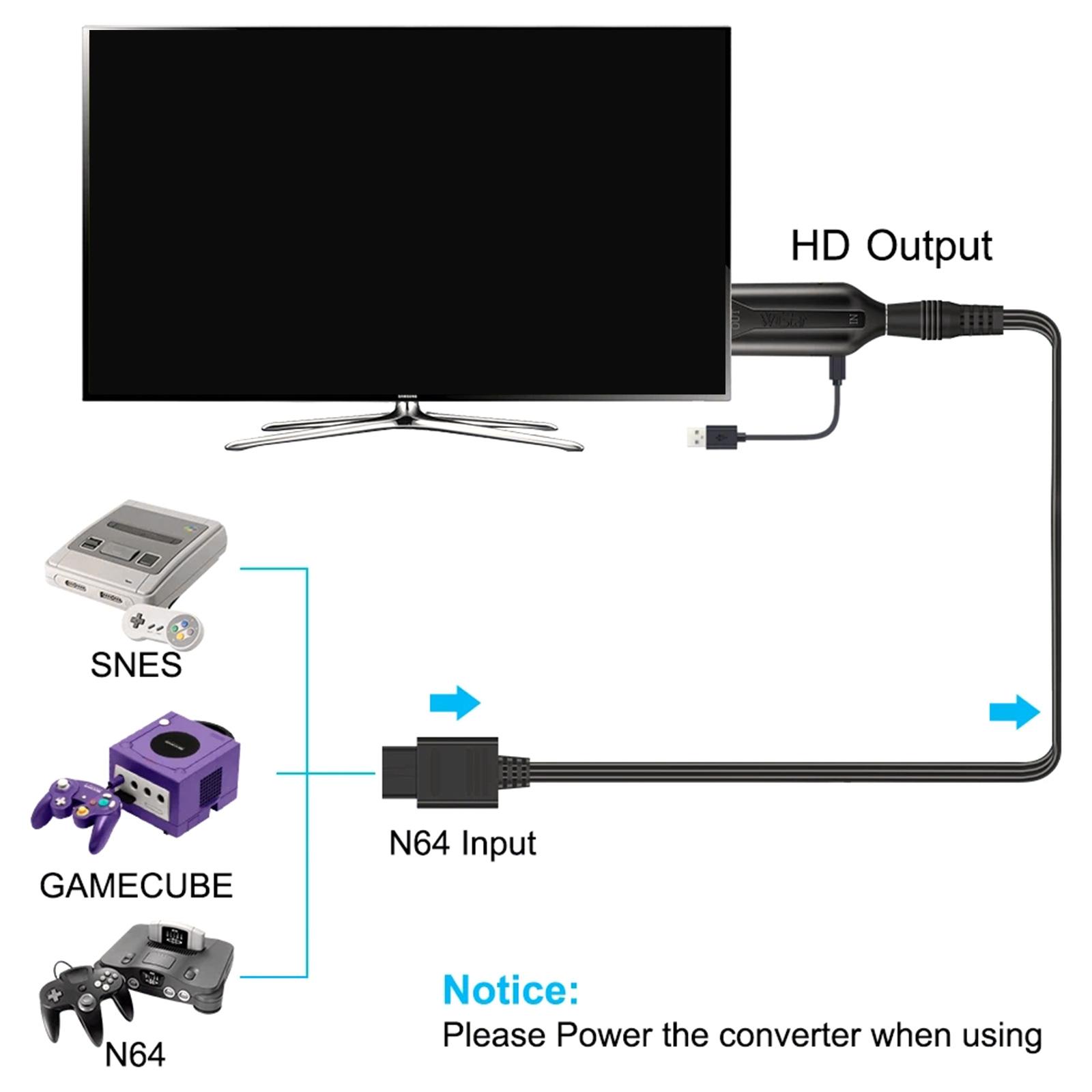 

Адаптер кабеля N64-HDMI, портативный видеоконвертер 720P/1080P, адаптер кабеля для N64/NGC/SNES-HDTV