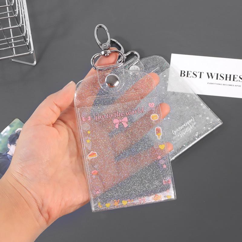 Glitter PVC Double-Sided Keychain Card Holder for IDs and Bank Cards