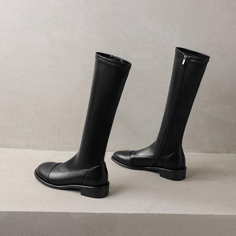 

Осенне-зимние женские высокие ботинки на молнии сбоку, резиновая подошва, средний каблук, круглый носок, корейская версия, квадратный каблук, кожаные ботинки, новые ботинки Мартин женские 39