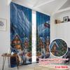 2pcs,2D plane printing Curtain Popular Christmas Tree Village Snow Scene_a (2) Versatile Polyester Fabric (without rod) Festive