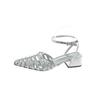 Fashion 2025 Luxury Rhinestone Narrow Band Sandals Woman Elegant Point Toe Low Heel Ankle Strap Ladies Evening Party Shoes