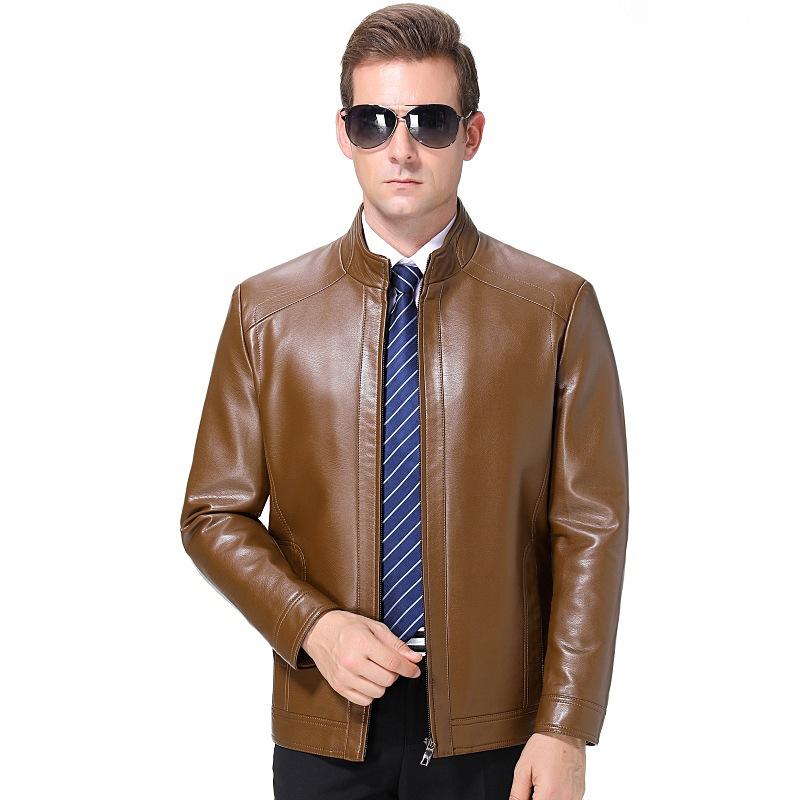 High-end Genuine Leather Jackets for Men, Spring and Autumn, Stand-up Collar, Middle-aged Men's Casual Sheepskin Jackets