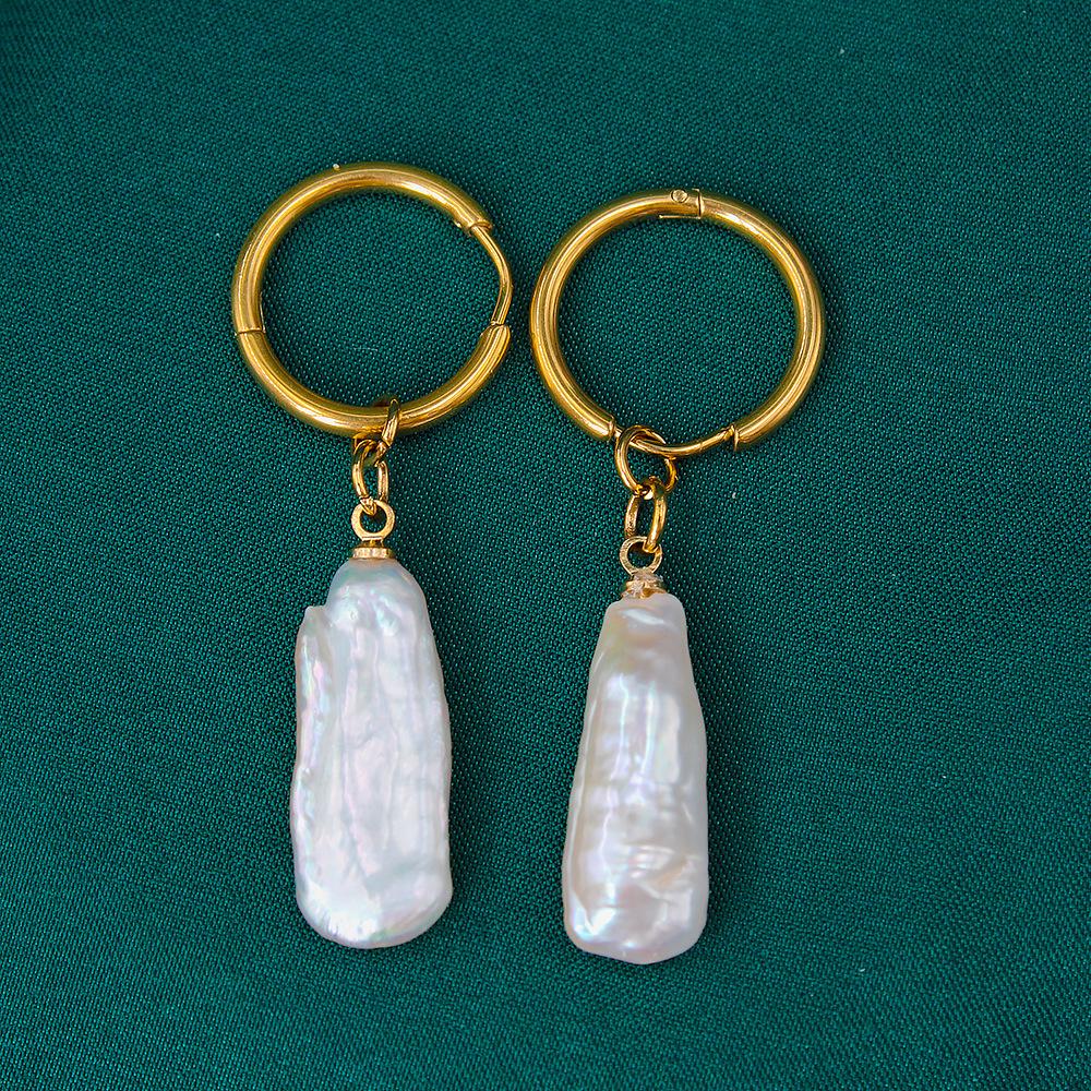 Baroque Pearl Earrings: Women s Stainless Steel, Trendy Summer Style
