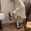 Casual Metal Buckle Flat-bottomed Herringbone Clip Foot Cool Slippers Summer Fashion Versatile Soft-bottomed Vacation Beach Ladies Slippers