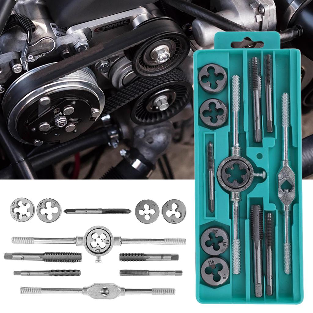 12Pcs Multifunction Tap and Die Set M6-M12 Metric Tap Die Wrench Set Tap and Die Tool Set for Cutting External Internal Threads
