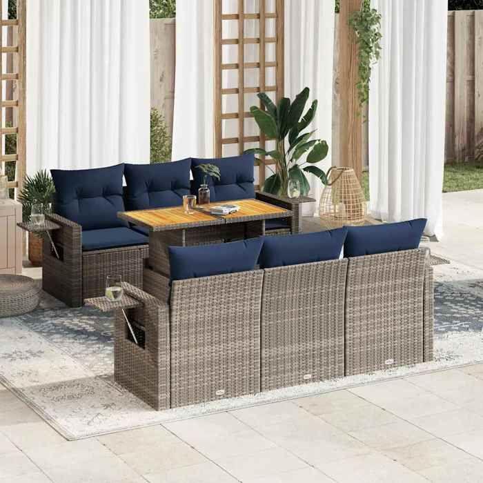 VidaXL Garden Furniture Set with Cushions 7 Pcs Grey Woven Resin, Outdoor Sofa Set, Corner Sofa Set 3327113