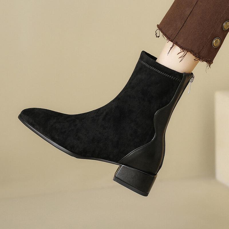 

Новые удобные модные ботинки большого размера резиновая подошва задняя молния осень и зима низкий каблук кожаные ботинки круглый носок квадратный каблук полусапоги женские 39 чёрный