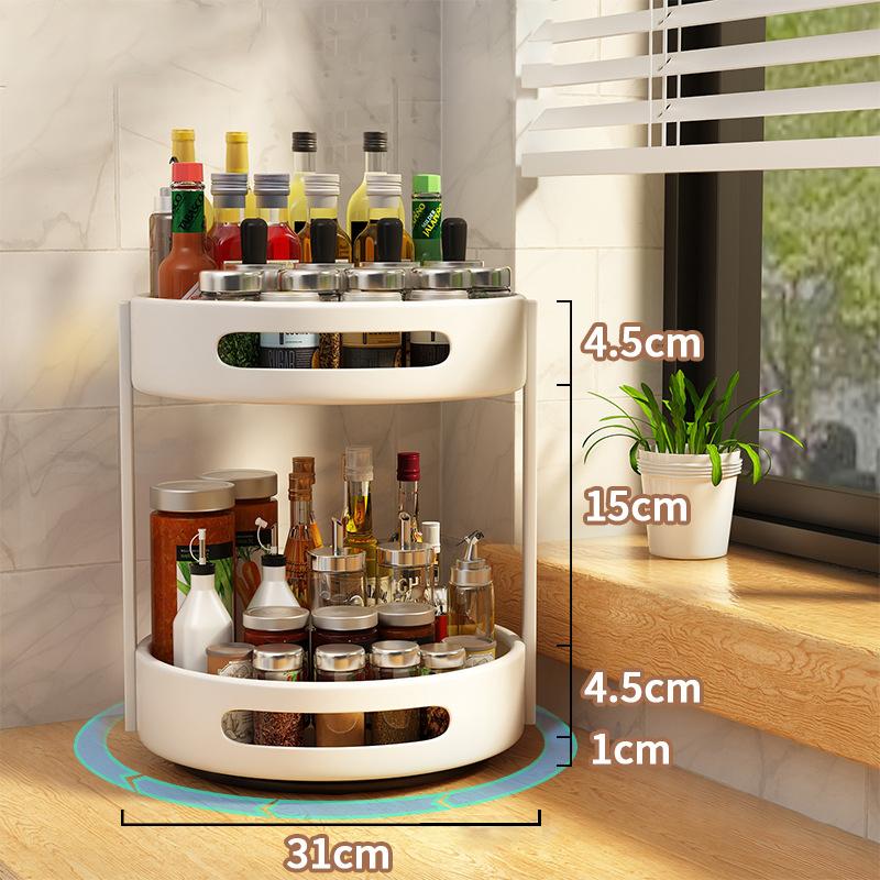 Rotating Condiment Rack Countertop Double Layer Multi-Functional Storage Rack Cabinets Multi-Layer Storage Rack
