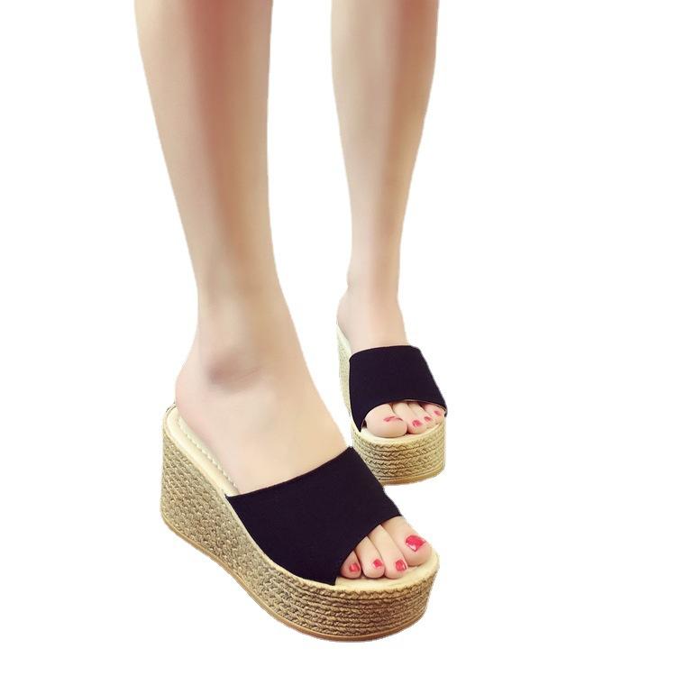 9CM2025 New Wedge Heel Muffin Women's Sandals Platform Sole Light and Comfortable Fish Mouth Cool Slippers High Heel Sandals