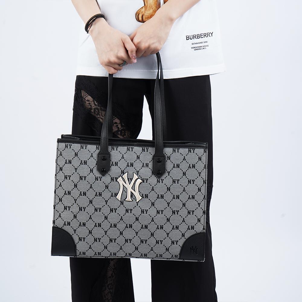 New MLB Monogram Collection Polyester Tote Bag Shopping Bag Shoulder Bag Handbag Regular Unisex Gray 3AORL021N-50GRS