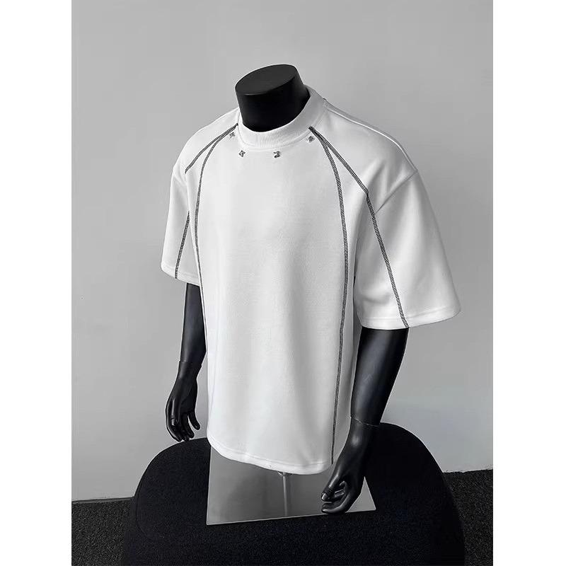 Jiming Line Deconstruction Short Sleeve T-Shirt Men's Summer New American High Street Heavy T-Shirt Loose Casual Half Sleeve Top