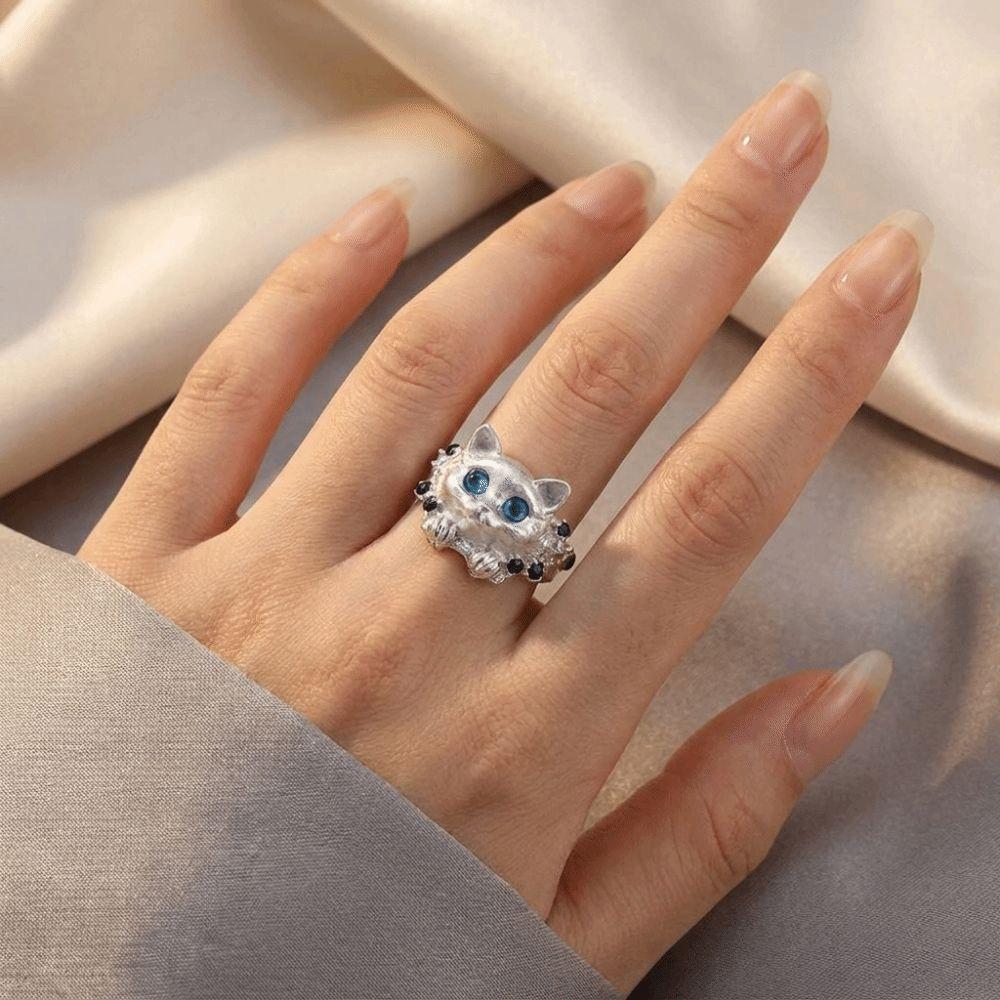 Open Band Open Ring Adjustable Fit Index Finger Ring Elegant Cat Open Ring Gift for Cat Lovers