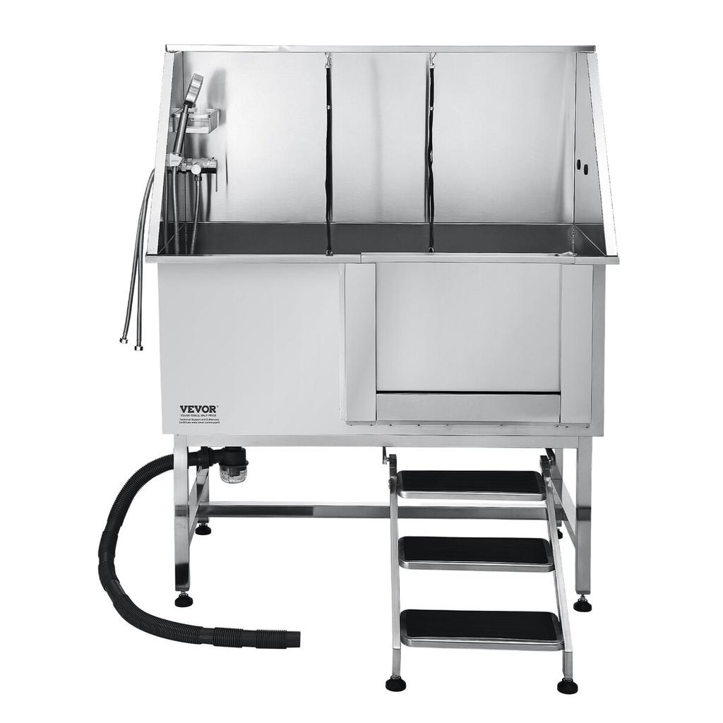 127 Cm Dog Grooming Bath Tub Stainless Steel W Stairs Water Filter Left
