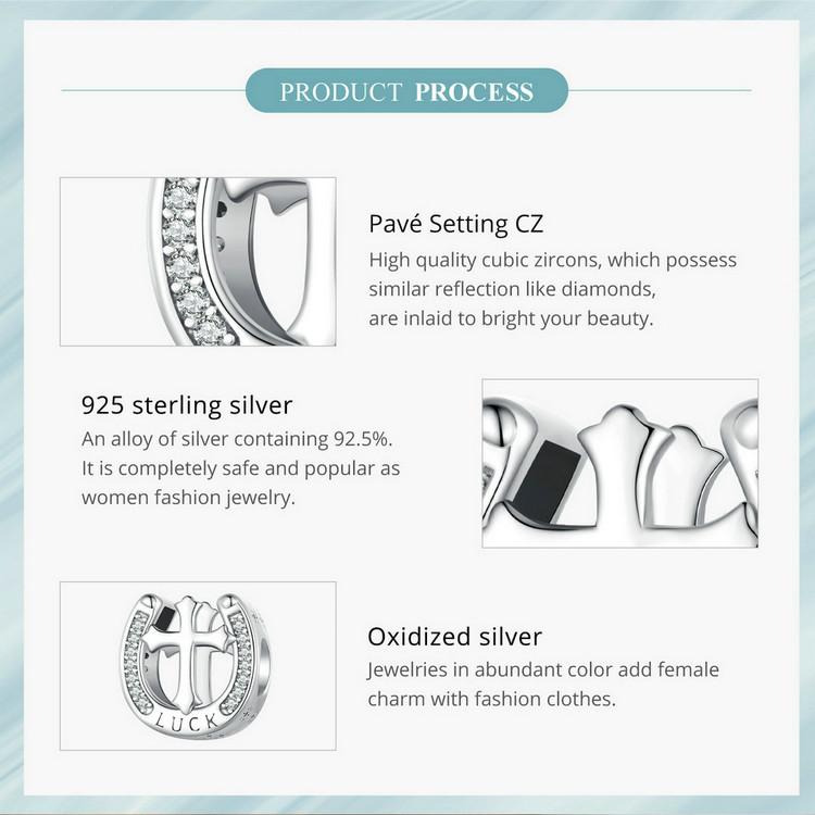 WOSTU 925 Sterling Silver Cross Horseshoe Guardian Charm Beads Fit Original Bracelets Women DIY Jewelry