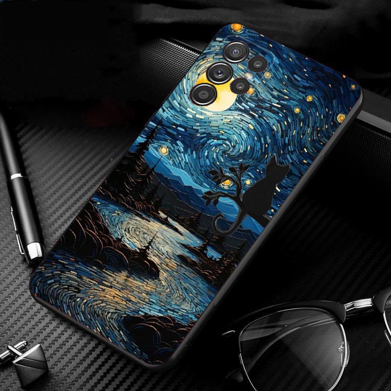 Phone Case For Samsung Galaxy S26 S25 S24 S23 S22 S21 Ultra S24 S23 S22 S21 S25 Plus S24 FE Starry Night van gogh cat