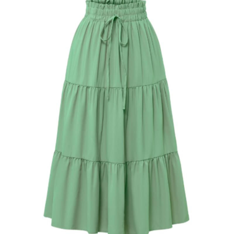 Damenmode, einfarbig, Blumenmuster, Kordelzug, elastische Taille, lockerer langer Rock