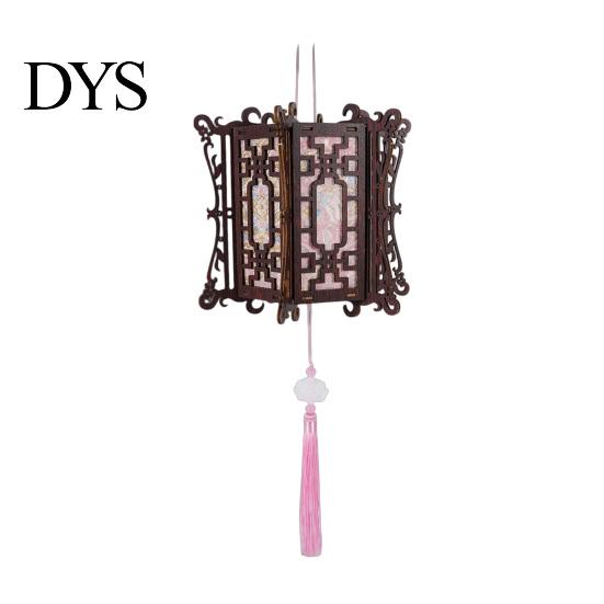 Chinese Lantern Making Kit DIY Vintage Palace for Kids, Style Wooden Frame Traditional Brocade Crafts, Material Set Mid-Autumn Festival Celebration