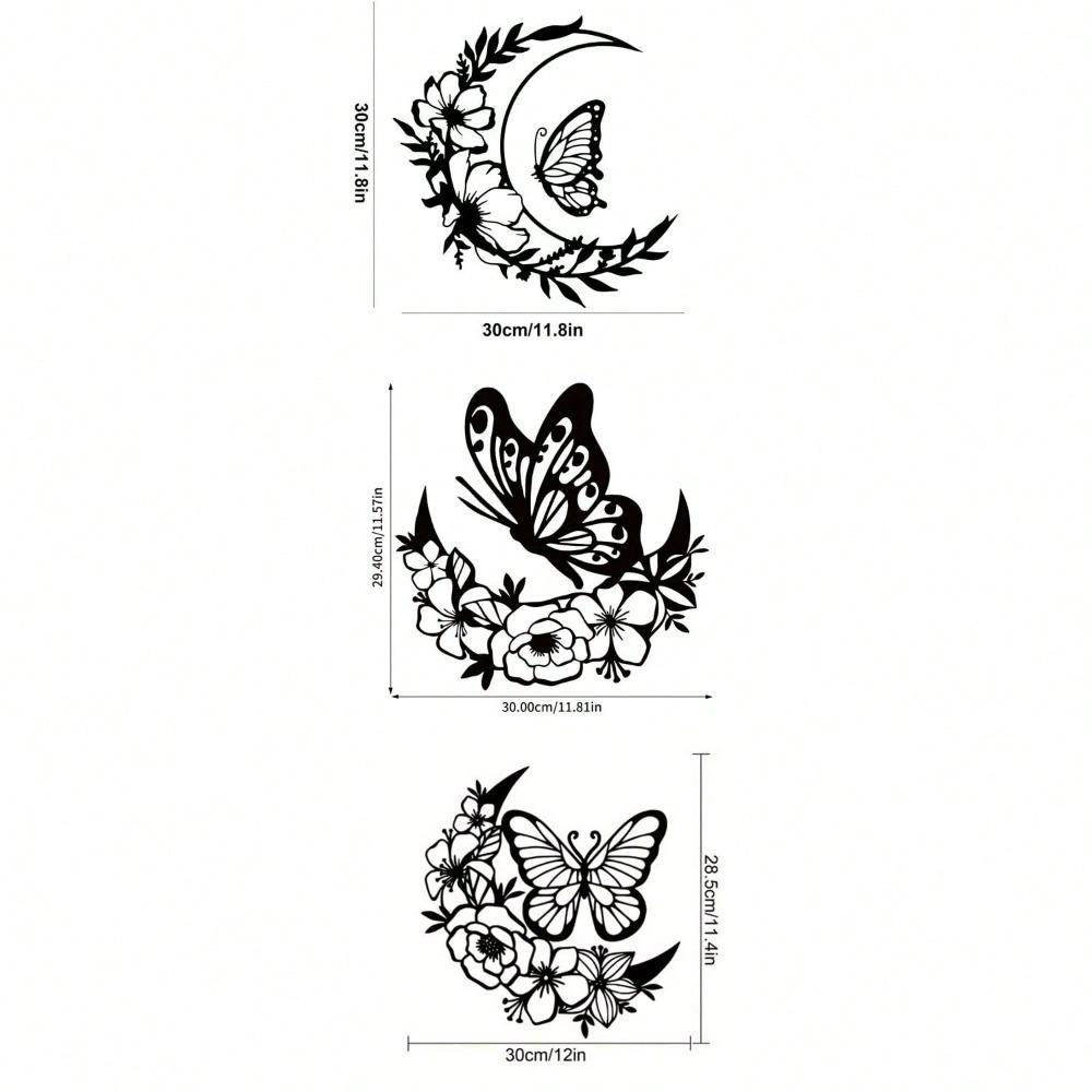 Handcrafted Moon Phase Metal Wall Art, Butterfly Flower Decor, Boho Nordic Home Decoration