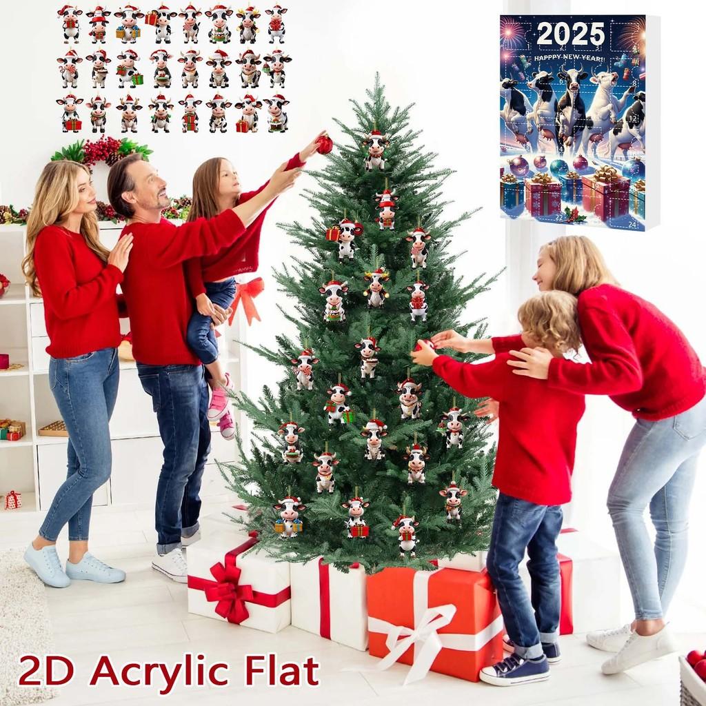 Christmas Countdown Series Cow Farm Acrylic Ornaments For Tree Decoration