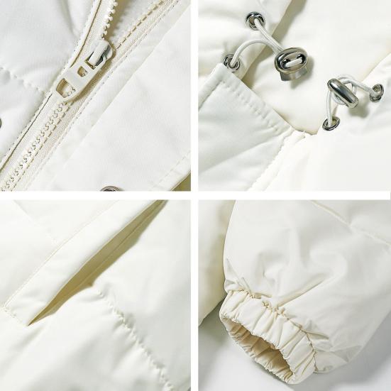 Men Cotton Coat Solid Color Stand Collar Long Sleeve Down Coat with Pockets Winter Thickened Warm Outerwear
