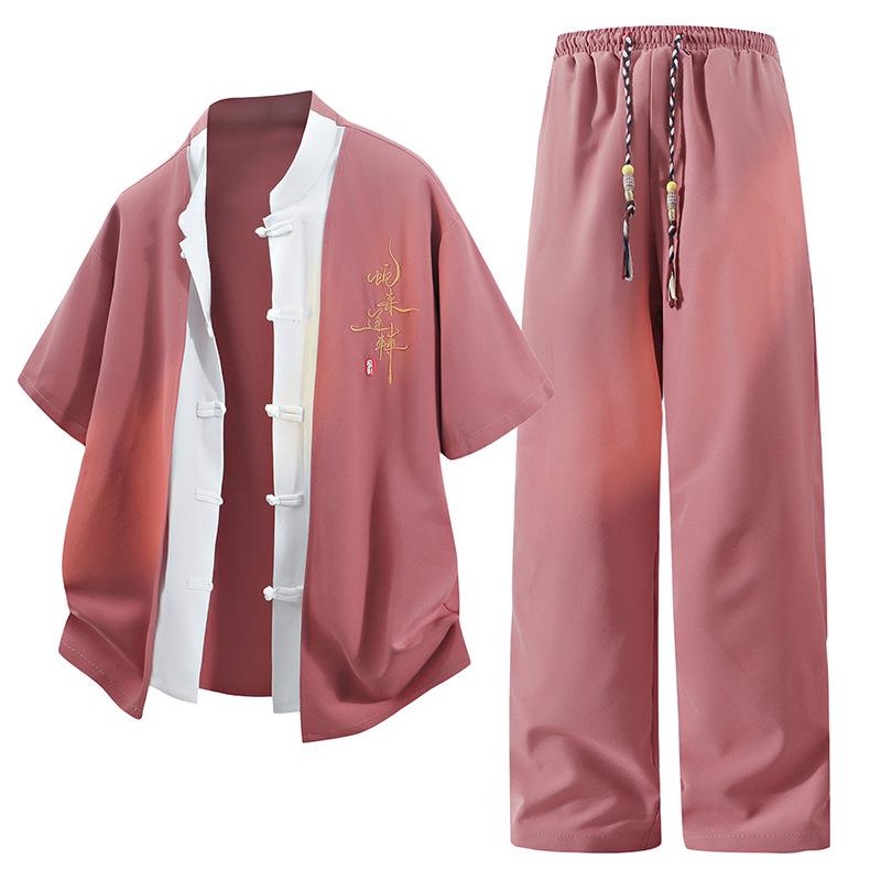 Chinese Style Suit Men's Summer Casual Short-sleeved T-shirt National Trend Men's New Chinese Style Tang Suit Hanfu Men's Two-piece Set