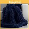 Cozy Deep Blue Handcrafted Blanket With Oversized Knit For Living Room And Bedroom Decor