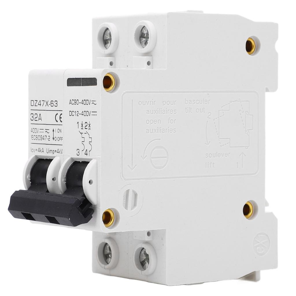 2P Miniature Circuit Breaker DIN Rail Mount Disconnect Switch for Solar System DC12‑400V AC90‑400V 3