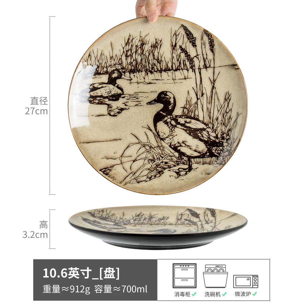 Bol Farfurie Ceramică Pictată Manual Animal Vintage Tacâmuri de Casă Farfurie Creativă Vestică pentru Friptură Salată