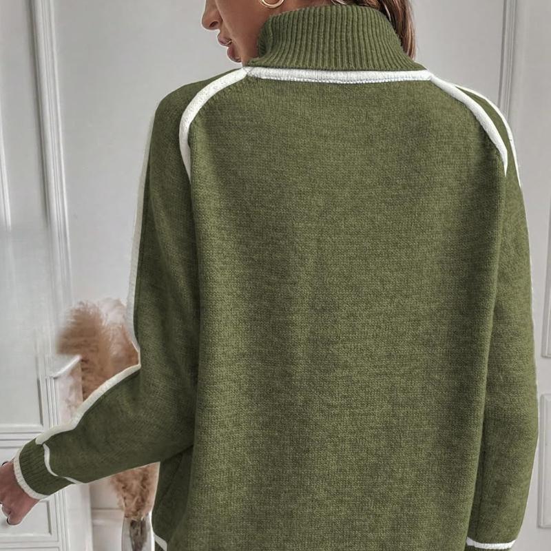 Pulover cald cu mâneci lungi, de iarnă, elegant, cu gât înalt, de culoare uni