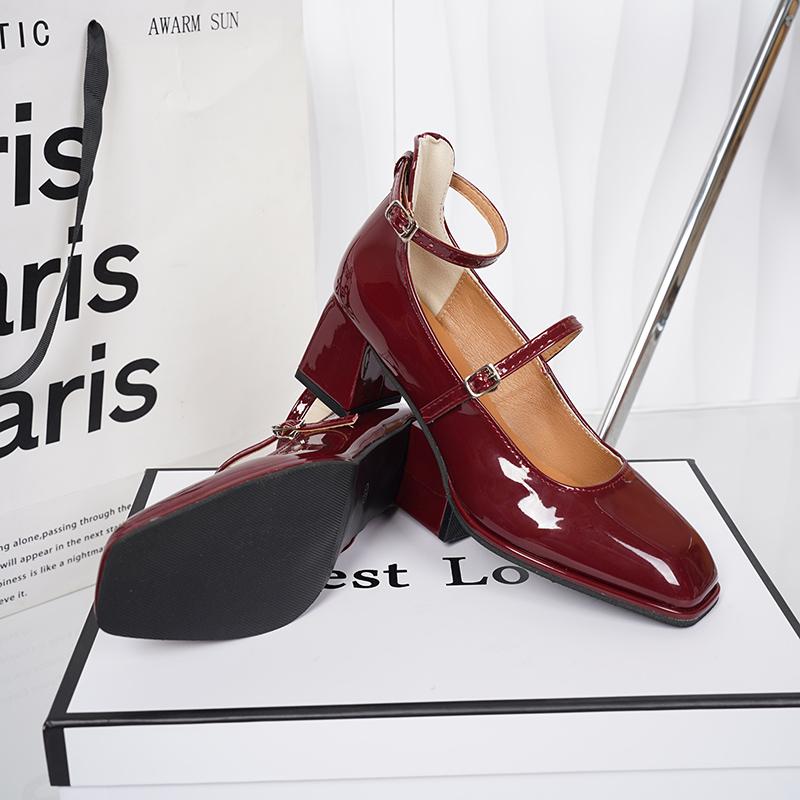 

Fashion 2025 New Women s Mary Janes Shoes High Quality Leather Shoes for Women Square Toe Shallow Buckle Strap Women s Shoes Sandalias 35