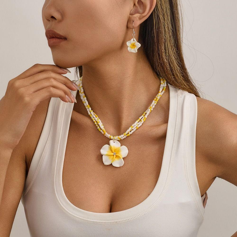 Bohemia Flower Necklaces Earrings Egg Flower Bohemia Style Jewelry Accessories  Beach Necklaces