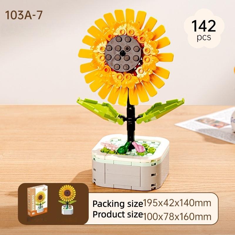 Cartoon Flower Building Blocks, Children's Educational Toys, Birthday Gifts for Boys and Girls, Camellia and Sunflower Model