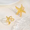 Starfish Open Rings for Women, Stainless Steel Adjustable Ring Beach Sea Ocean Fashion Jewerly Gift