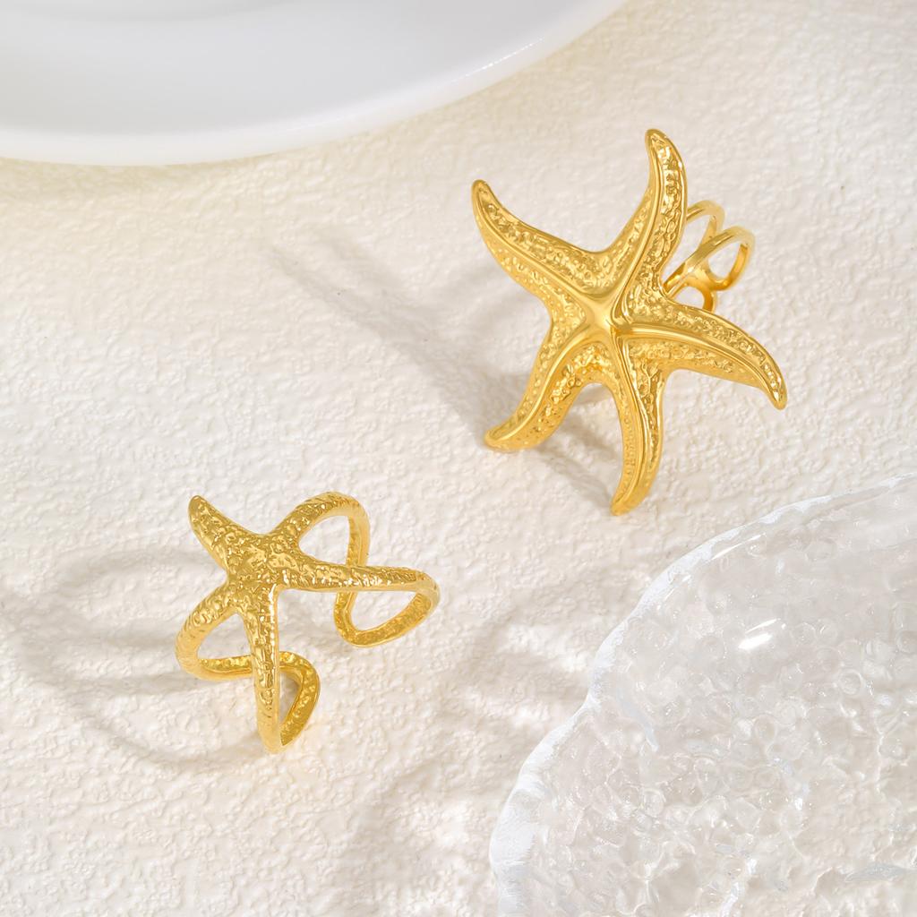 Starfish Open Rings for Women, Stainless Steel Adjustable Ring Beach Sea Ocean Fashion Jewerly Gift