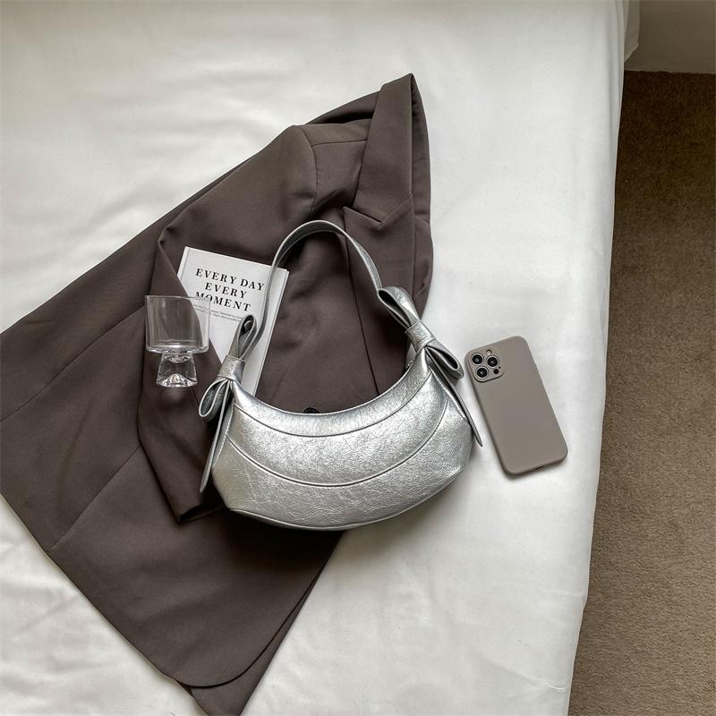 Spring/Summer new Ballet French cute solid color bow crescent bag