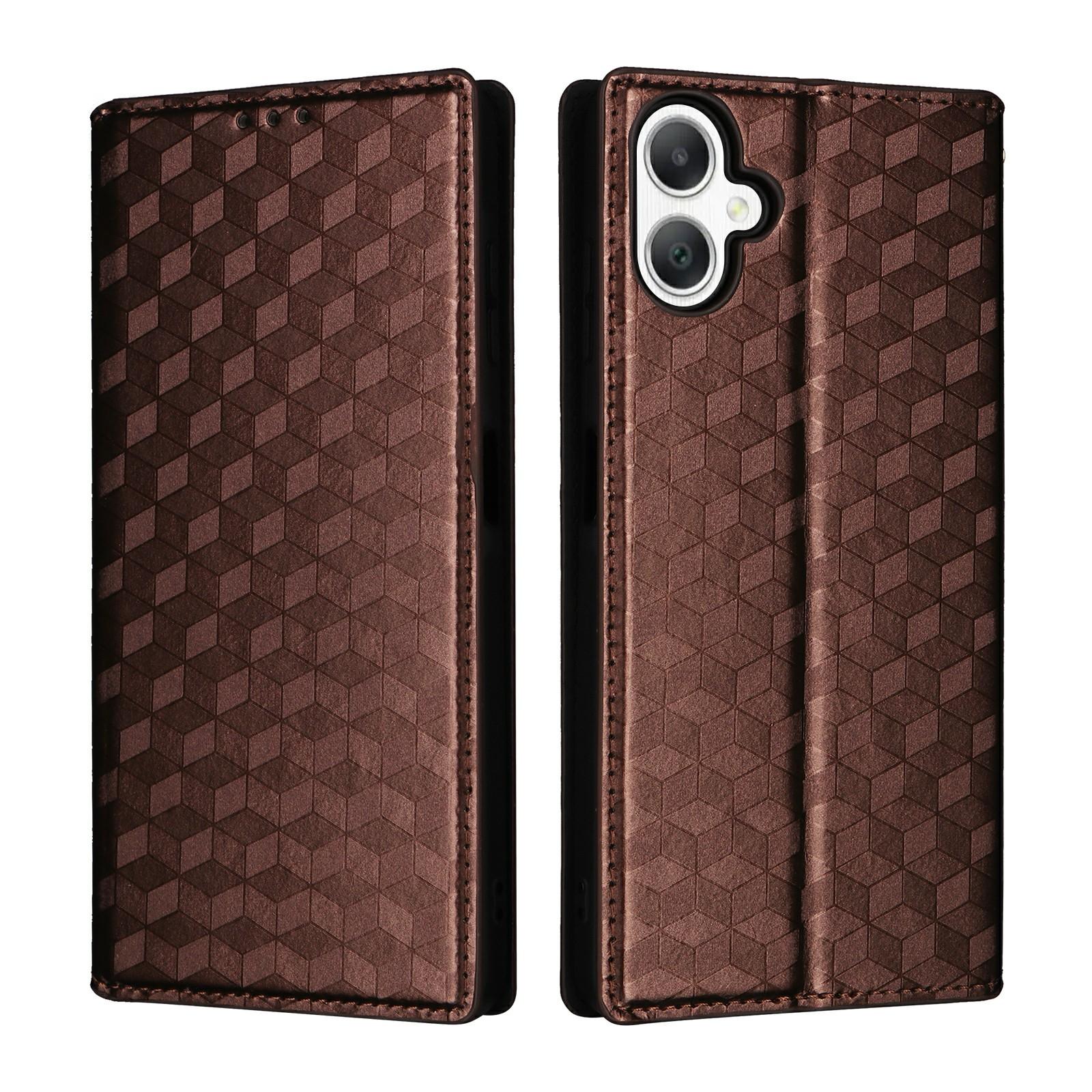 

For Samsung Galaxy A07 4G Case Wallet Rhombus Imprinted Leather Phone Cover Brown