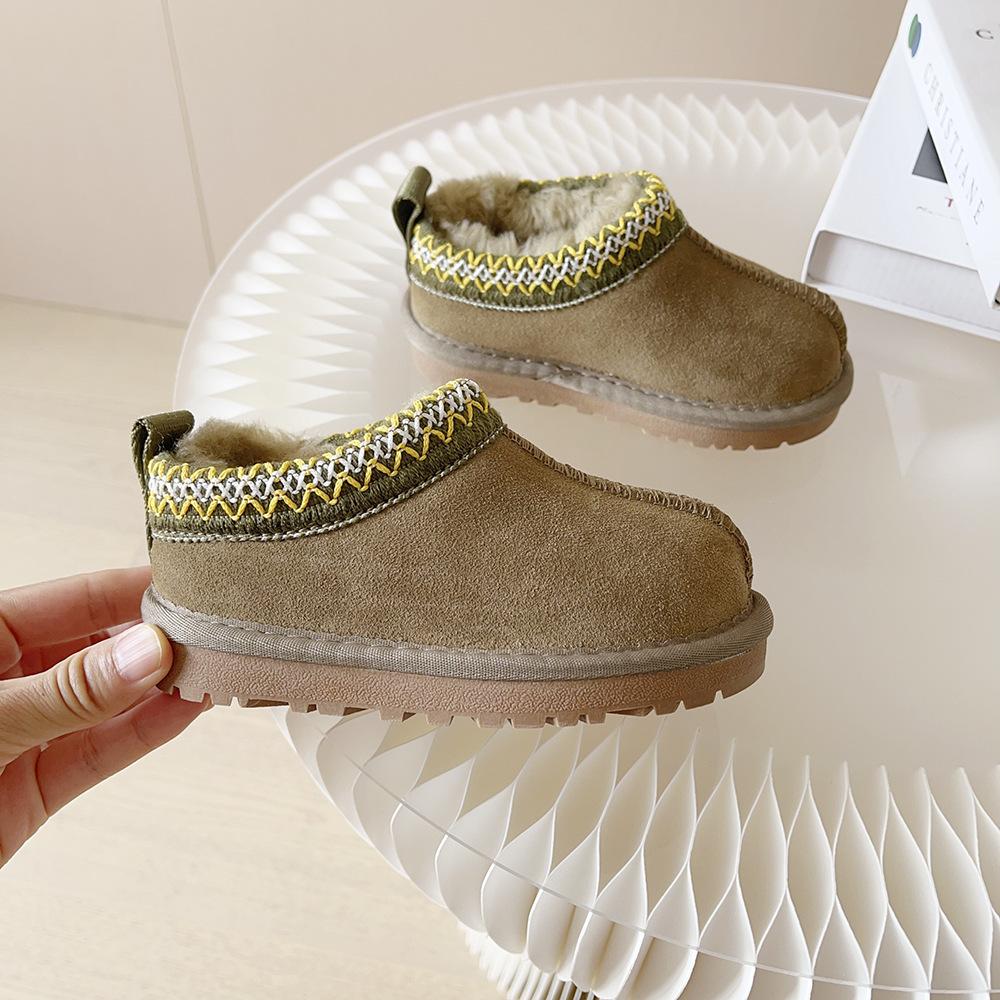 Luxury Children Fur Slippers Boot Retro Round Head Cotton Baby Girl Boy Winter Plush Warm Home Shoes Non-slip Kids Slipper