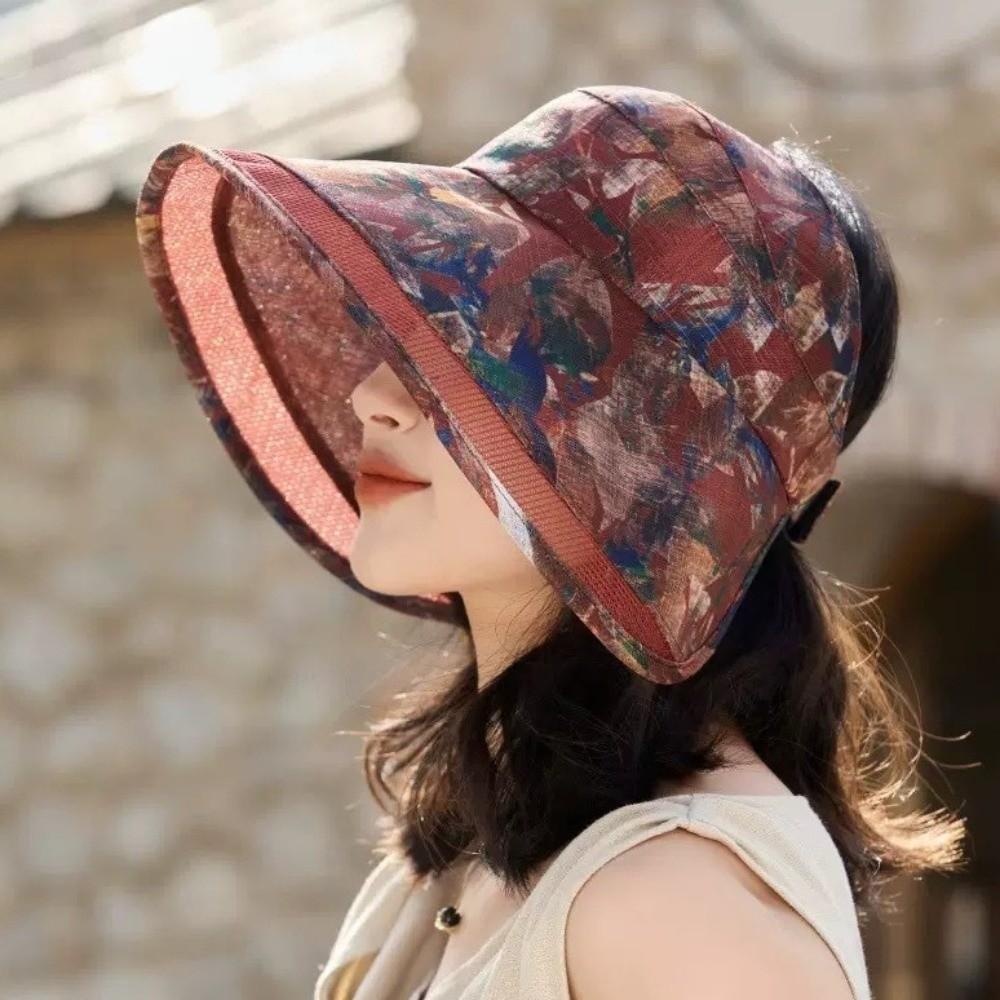 Adjustable Flower Empty Top Cap Polyester Large Brim Sun Hat Anti-Sun Fisherman Hat Outdoor