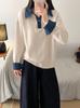 Women's Loose Denim Sleeve Patchwork Sweater - Autumn/Winter Knitwear Fashion