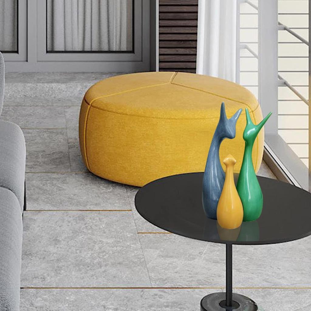 Home Decor Lucky Deer Family Piano Gloss Finish Ceramic Figures - (Set of 3, Yellow, Blue, Green)