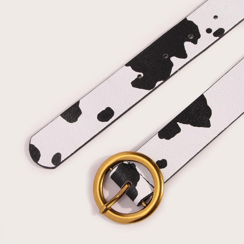 New Animal Pattern Belt Simple Decorative Cow Pattern Retro Women Round Pin Buckle Casual Jeans Belt