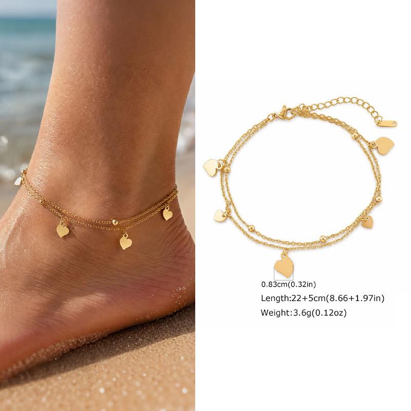 Bracelet de Cheville Superposé Imperméable pour Femmes, Chaîne de Pied Ajustable en Acier Inoxydable Doré avec Zirconia, Bijou
