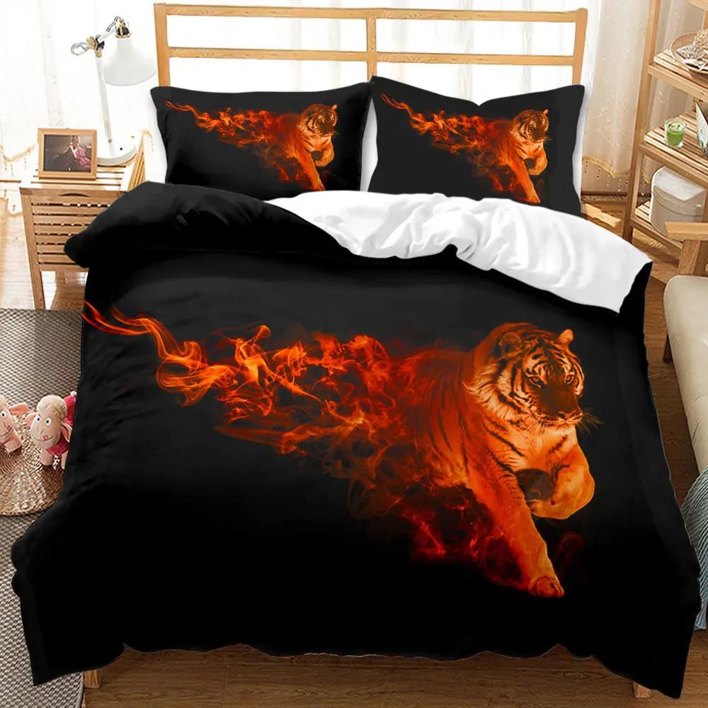 Tiger Duvet Cover Set Twin for Boys Men Wild Animal Printed Bedding Set Animal Polyester Comforter Cover Double Queen King Size