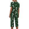 Women's Two-Piece Outfit Set with Christmas Print Short Sleeve Top and Pants