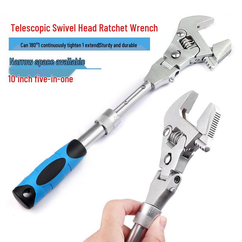 10-Inch Extendable 5-in-1 Multifunctional Ratchet Wrench for Plumbing and Air Conditioning