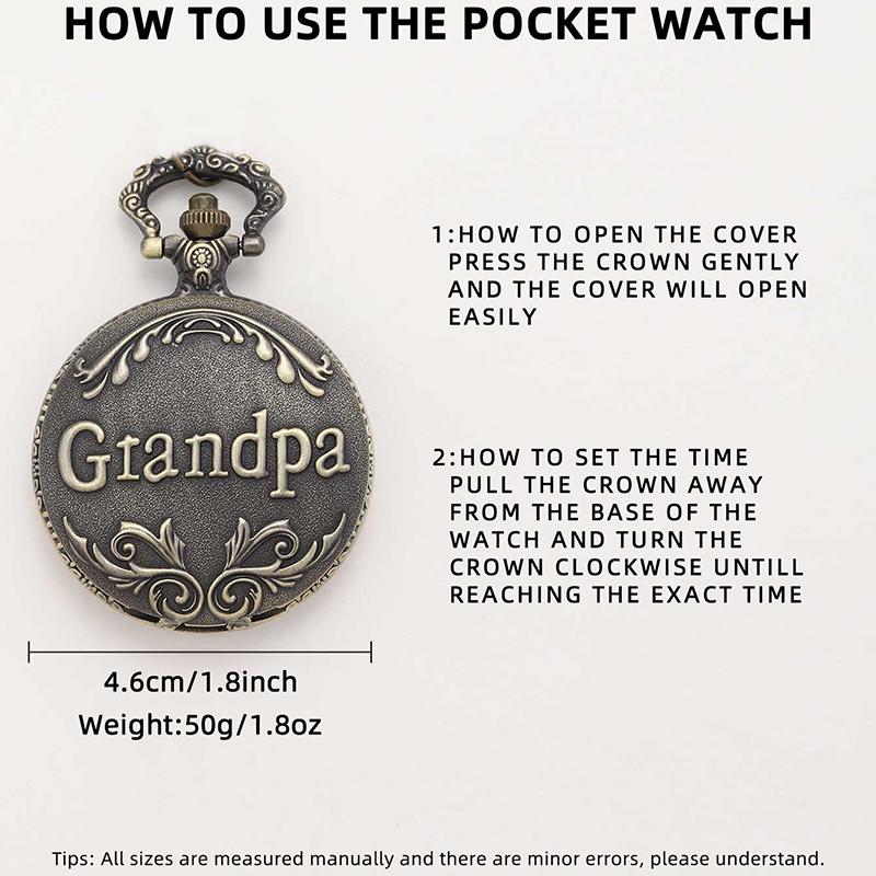 2 Pcs/set, “Grandpa” Men's Retro Fashion Copper Quartz Pocket Watch & 1PC Fashion Casual Mens Bracelet, Ideal Choice for Gifts To Grandpa